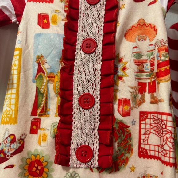 Vintage Christmas theme ruffled, bell bottom baby girl romper 0–3, 3–6 months - Picture 5 of 14